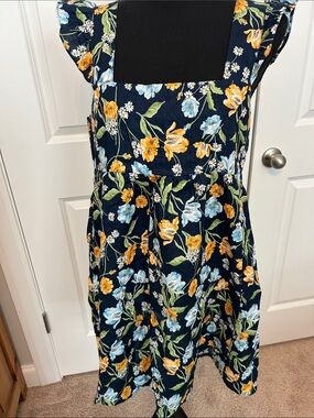 Draper James Navy Floral Flutter-Sleeve - Yellow & Light Blue Flowers